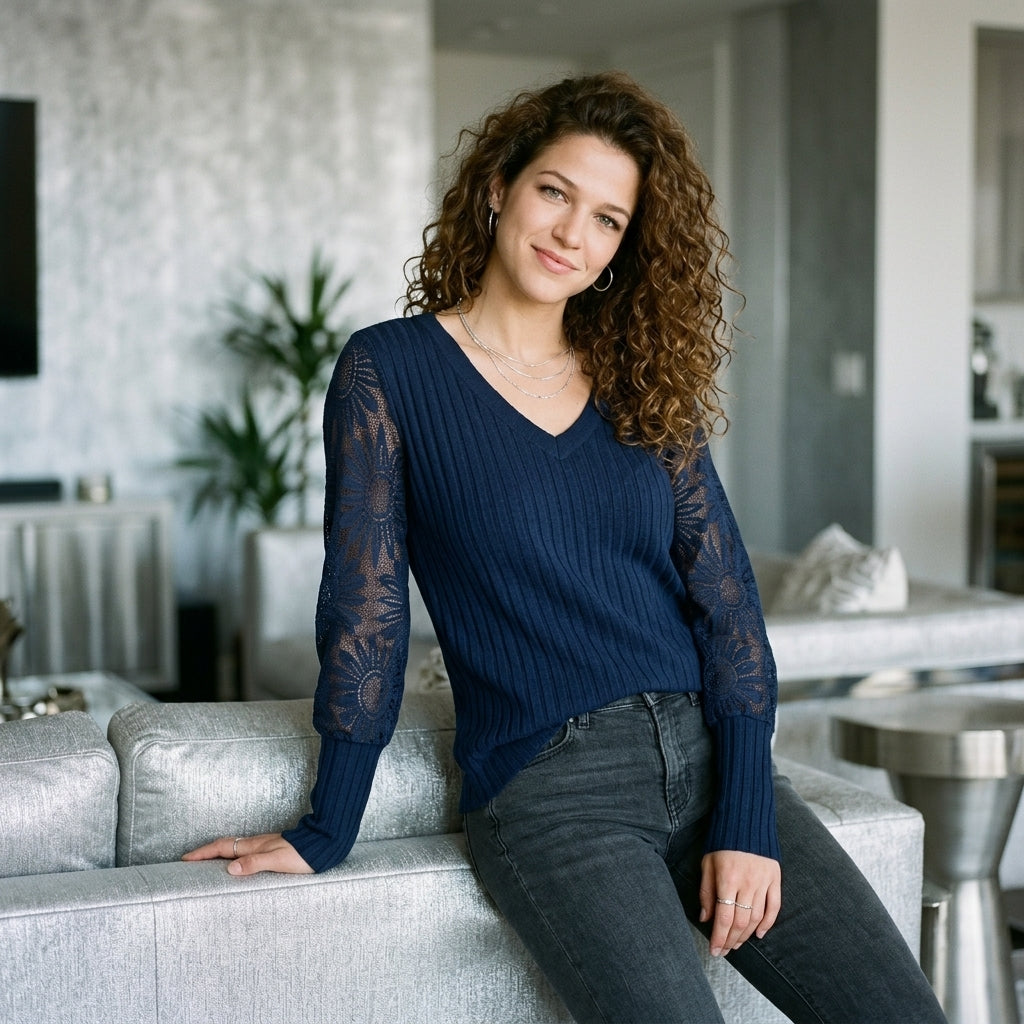Lace-Panel Knit Top