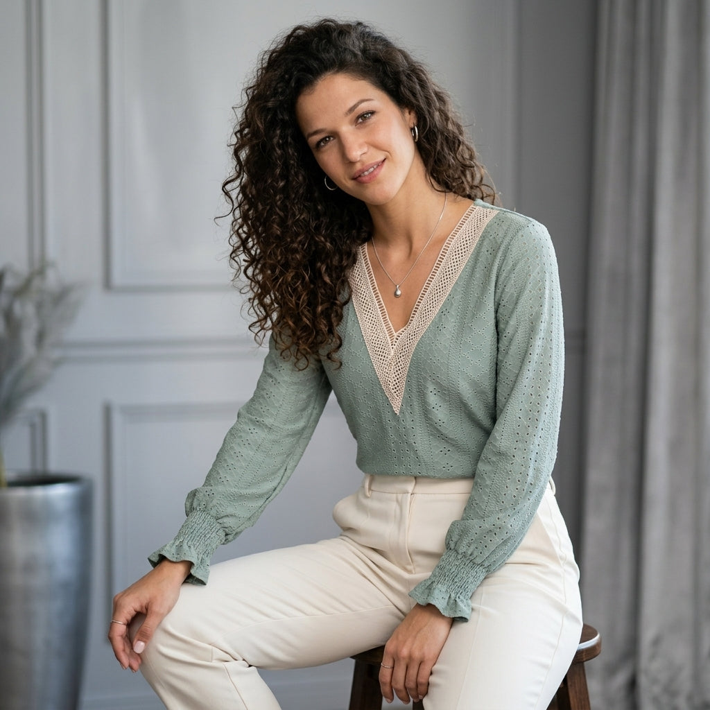 Eyelet Flounce-Sleeve Top