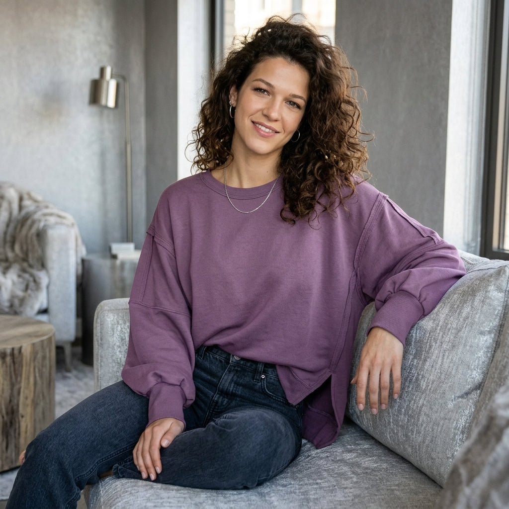 Side-Slit Crewneck Sweatshirt
