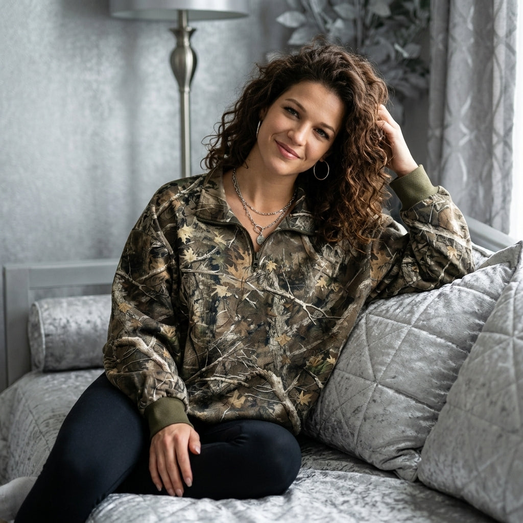 Quarter-Zip Printed Sweatshirt with Ribbed Cuffs