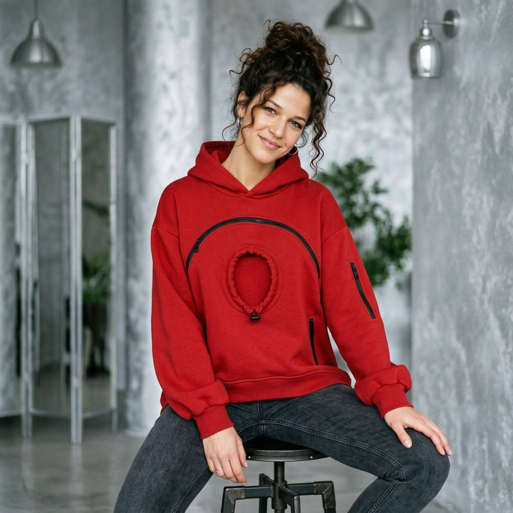 Hooded Casual Sweatshirt With Cat Pocket