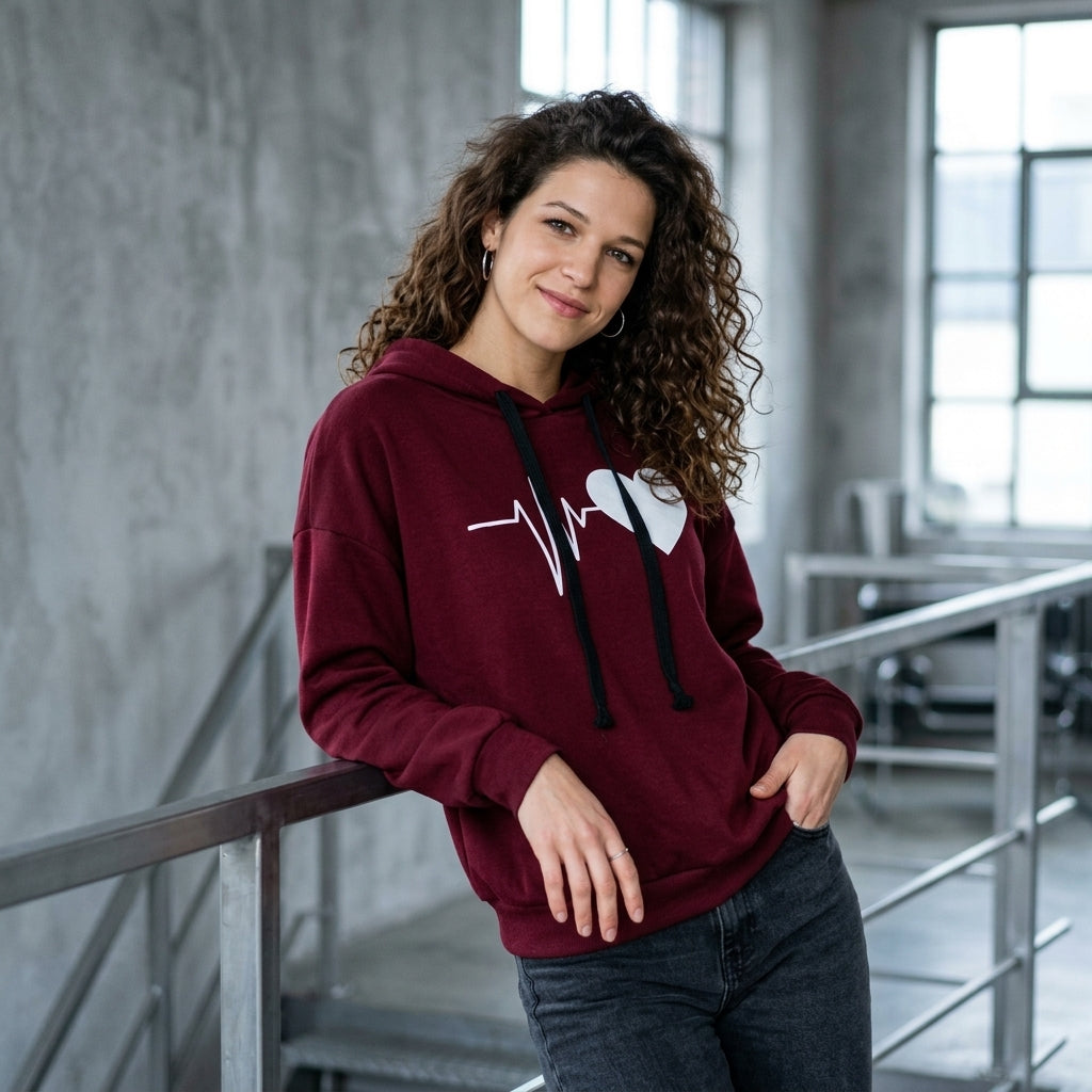 Heart Print Long Sleeve Hoodie